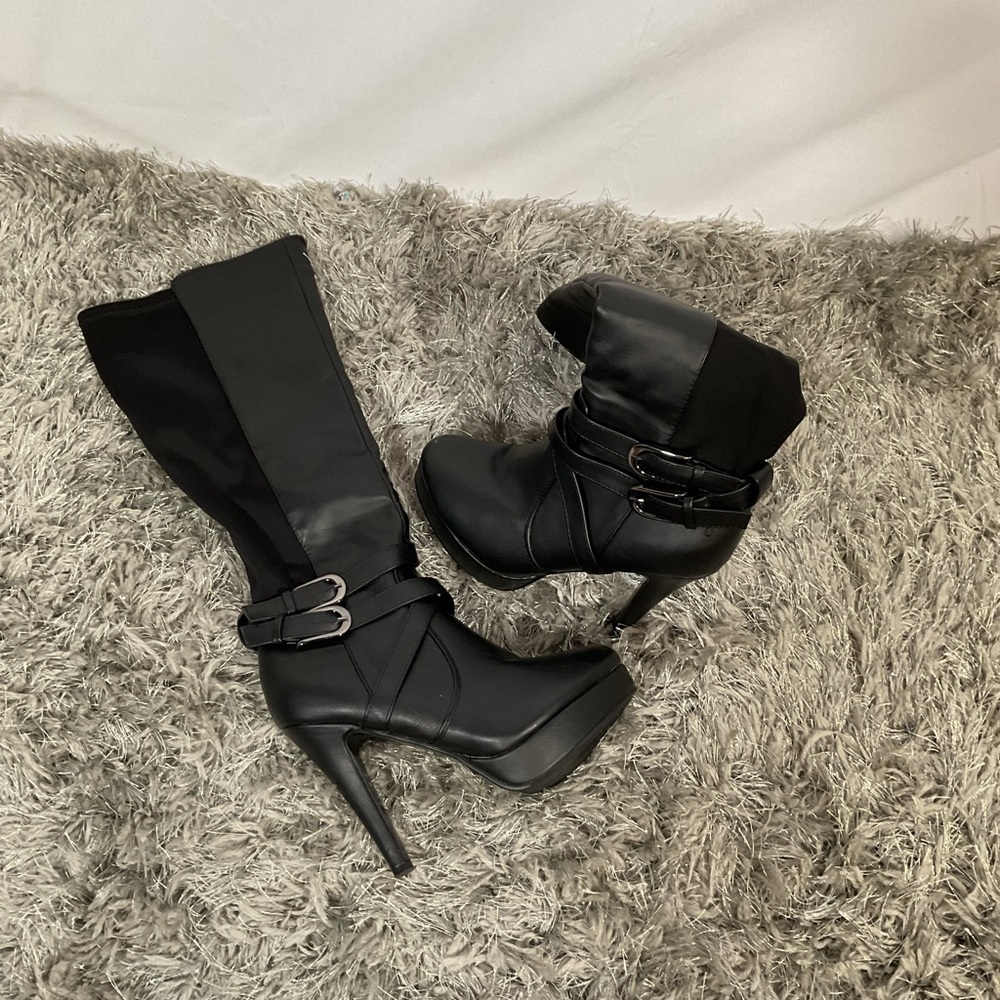 EUC Faux leather Forever Black Platform Knee High Boot - Picture 3 of 5